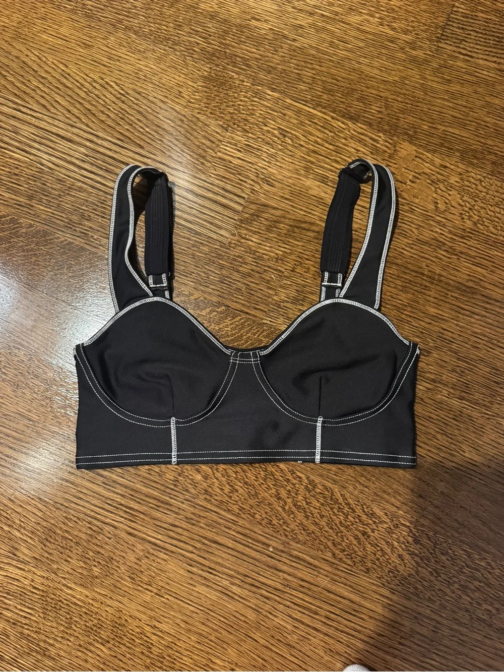 Alo Black Contrast-Stitch Longline Bralette